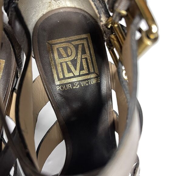 POUR LA VICTOIRE Women’s Strappy Sandal Heels 6.5M Brown Leather Made in Brazil - Picture 10 of 11